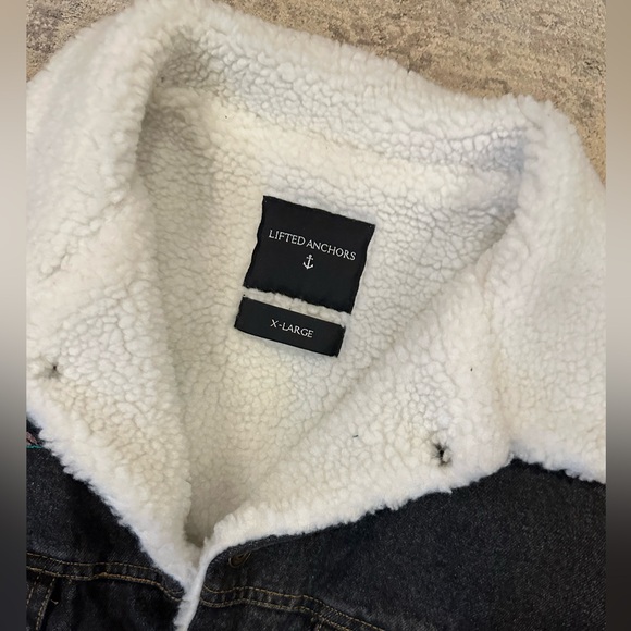 Lifted Anchors Kershaw Sherpa Lined Denim Butterfly Embroidered Jacket Size XL - Picture 7 of 8